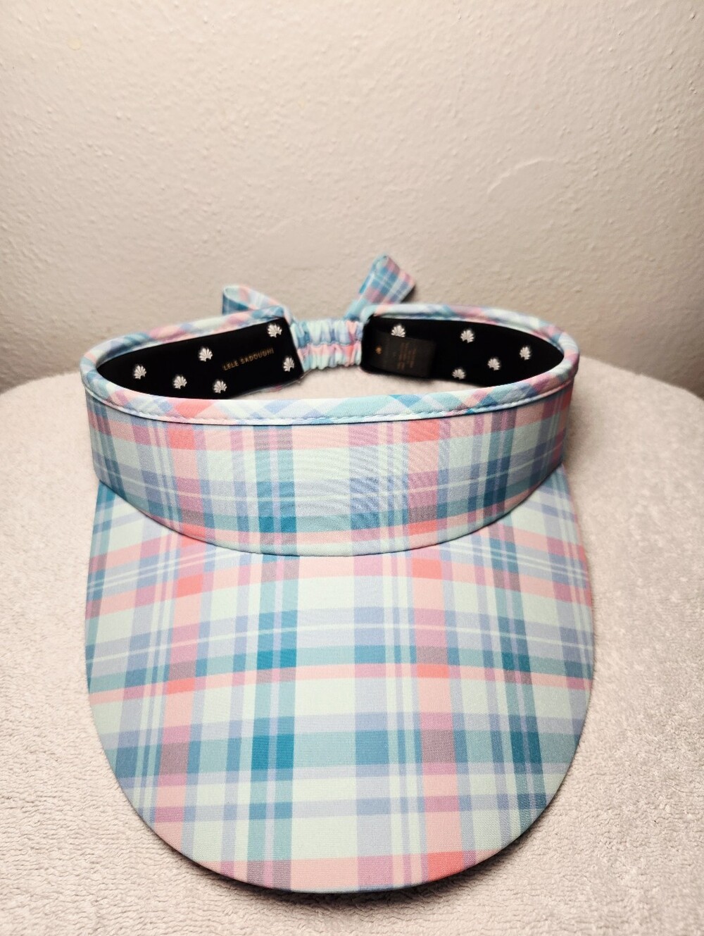 Lele Sadoughi Pastel Plaid Sun Visor Light Blue Pink Cotton Womens Golf Hat